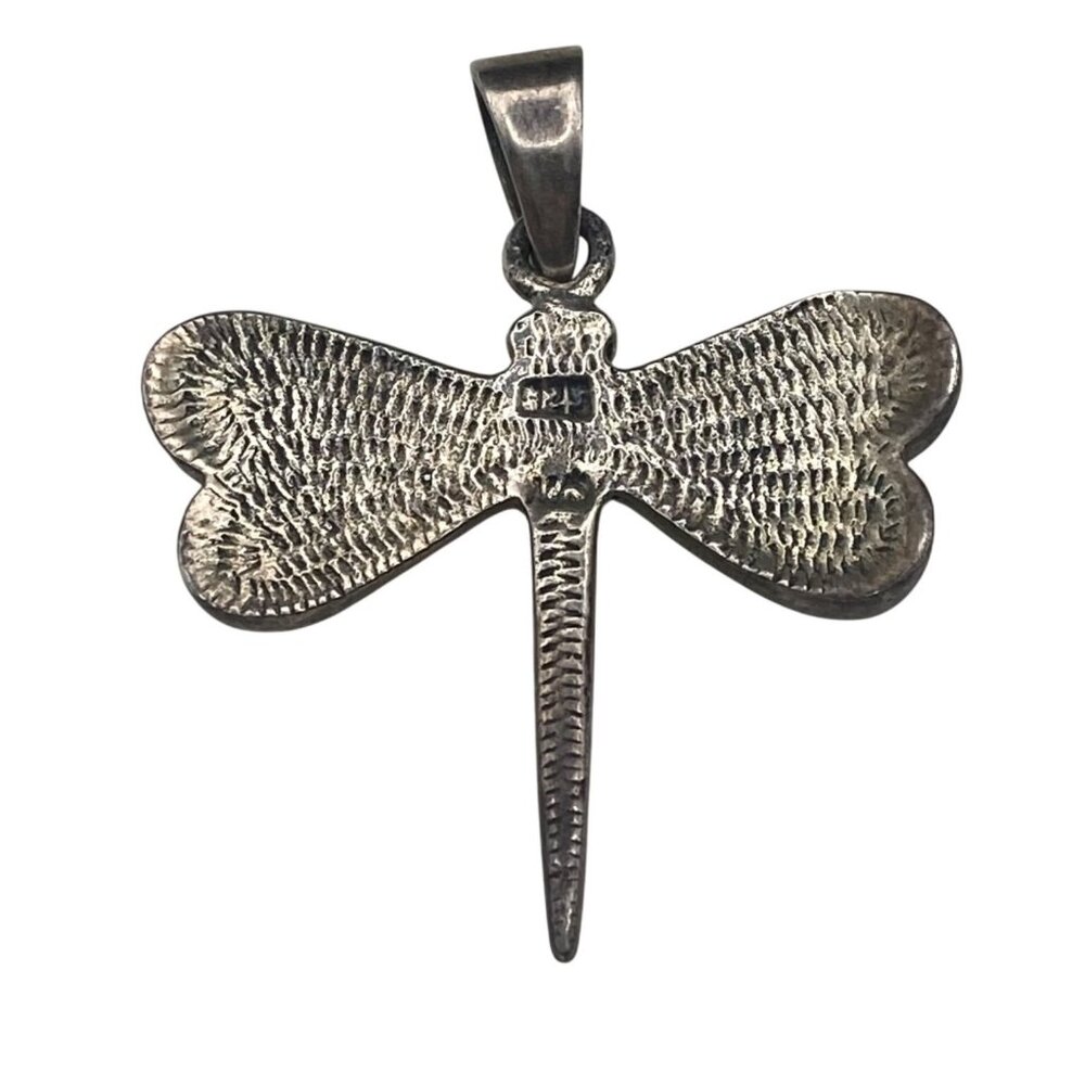 Sterling Silver 925 Dragonfly Pendant Necklace Abalone Shell 18" Chain 4.67g - Picture 11 of 12